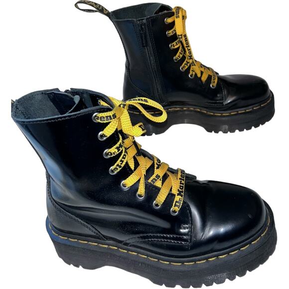 Worn TWICE $210 Dr. Marten Jadon Smooth Black Leather Platform Combat Boots 8 - Picture 6 of 15